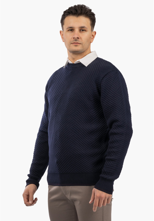 Sweter Męski Zimowy Wełniany Ciepły Klasyczny Elegancki Granatowy