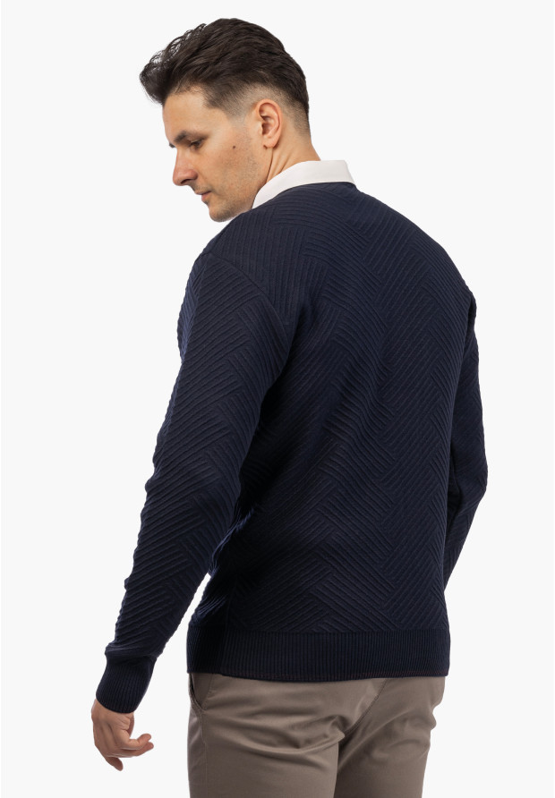 Sweter Męski Zimowy Wełniany Ciepły Klasyczny Elegancki Granatowy