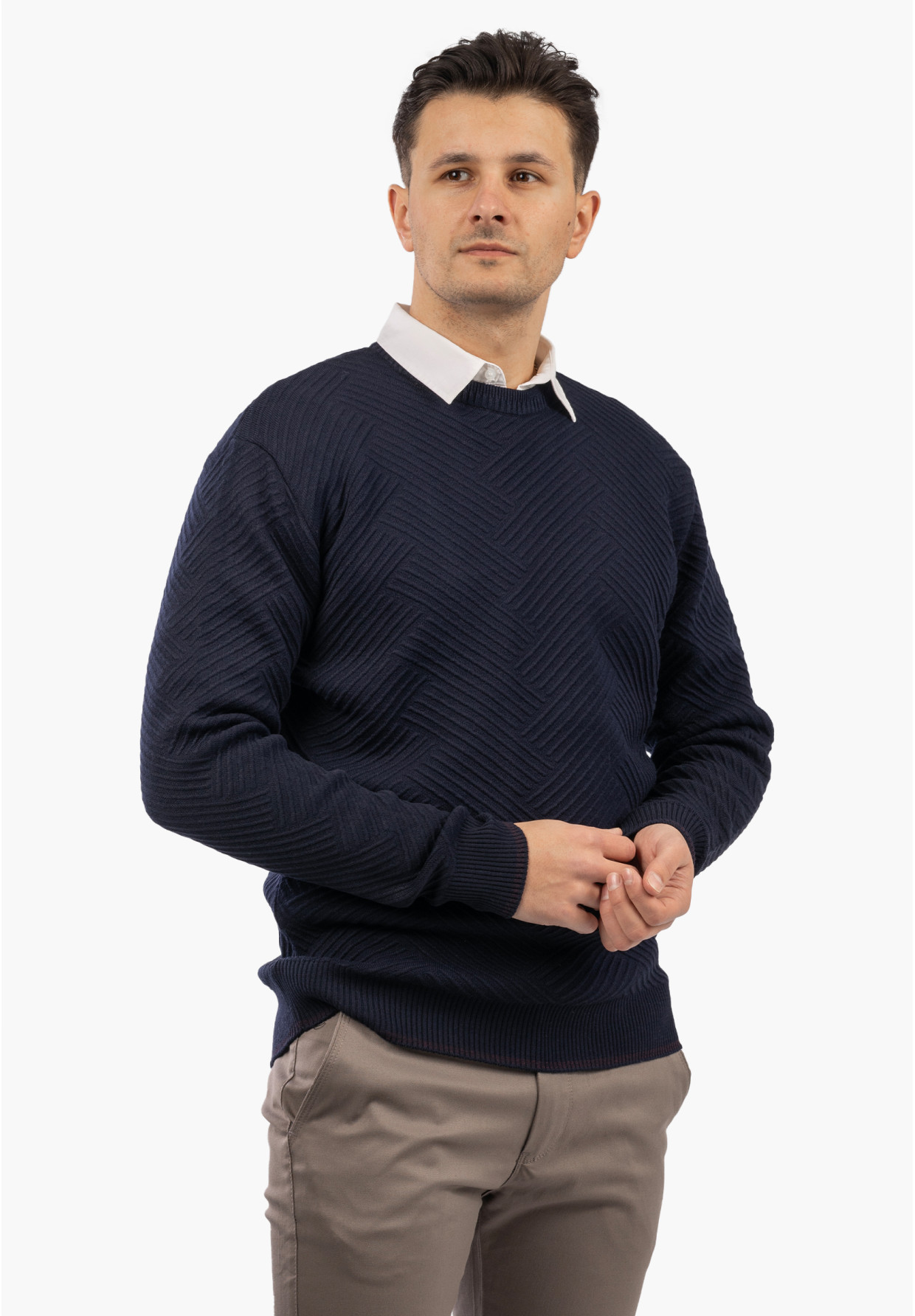 Sweter Męski Zimowy Wełniany Ciepły Klasyczny Elegancki Granatowy