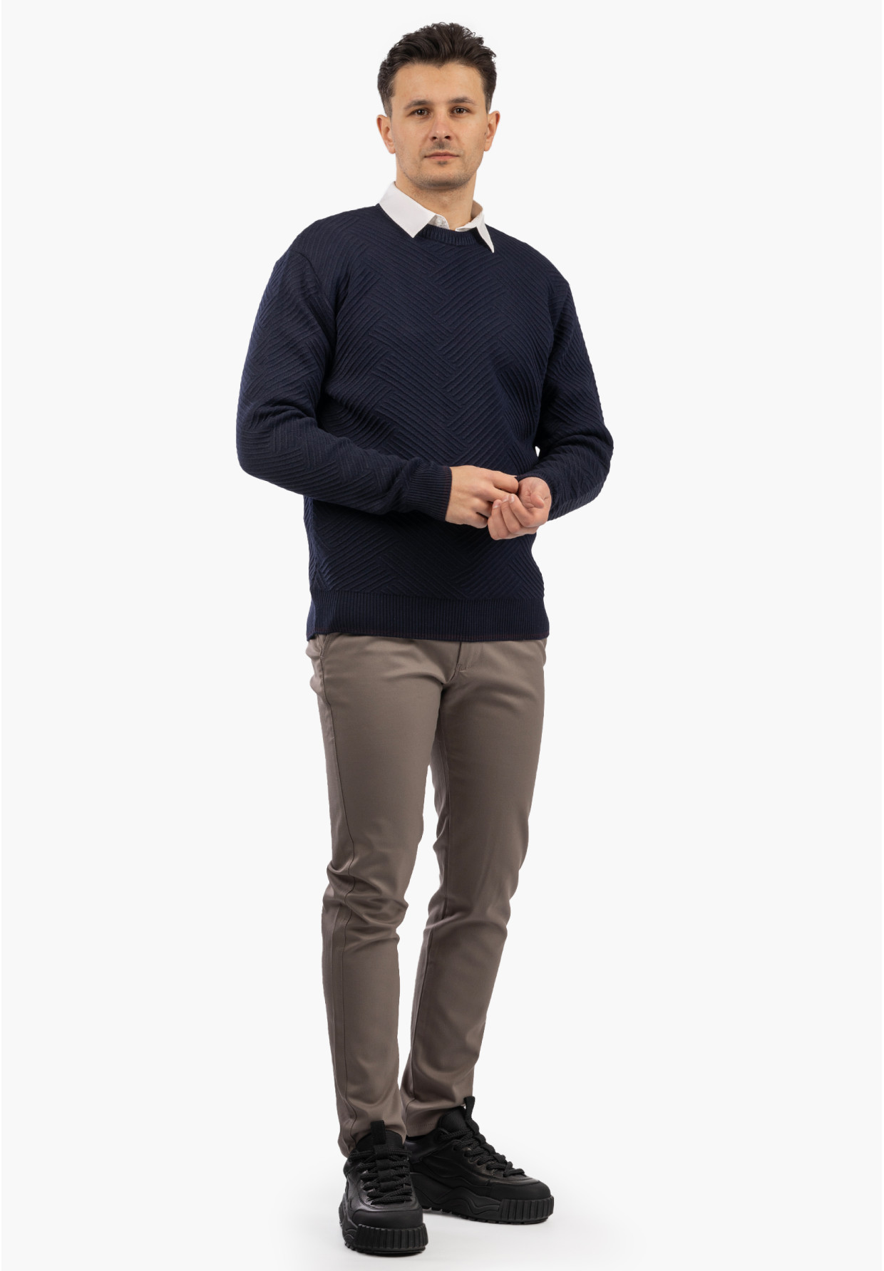 Sweter Męski Zimowy Wełniany Ciepły Klasyczny Elegancki Granatowy