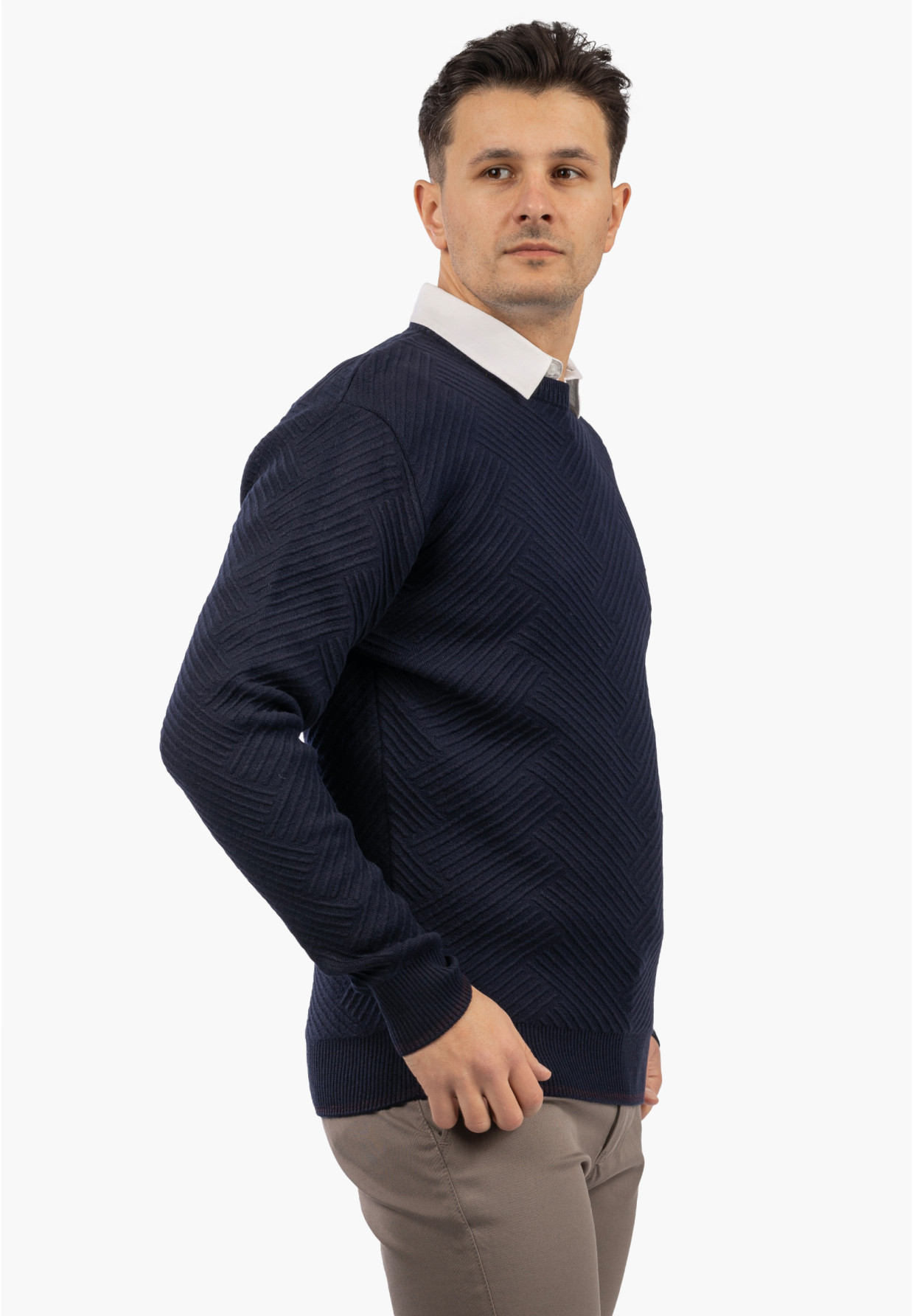 Sweter Męski Zimowy Wełniany Ciepły Klasyczny Elegancki Granatowy