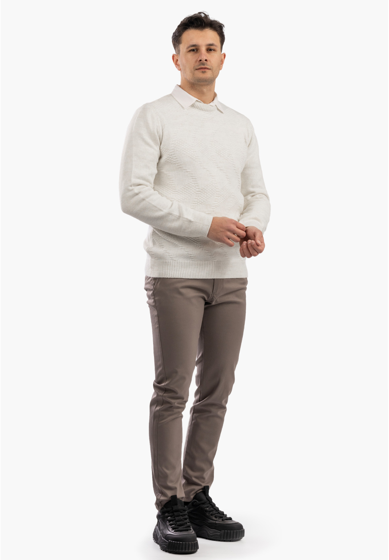 Sweter Męski Zimowy Wełniany Ciepły Elegancki Stylowy Kremowy