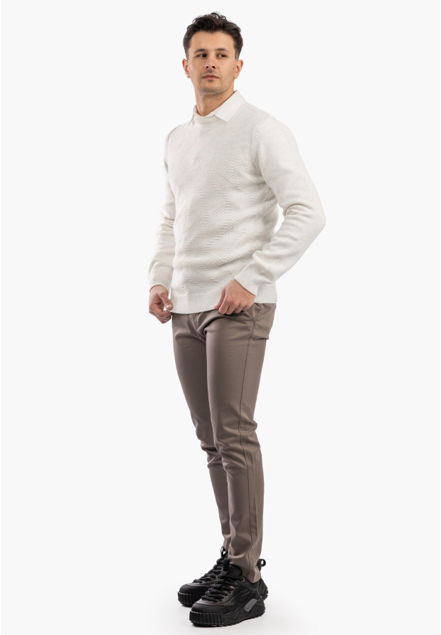 Sweter Męski Zimowy Wełniany Ciepły Elegancki Stylowy Kremowy