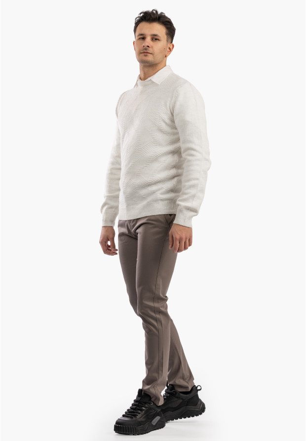 Sweter Męski Zimowy Wełniany Ciepły Elegancki Stylowy Kremowy