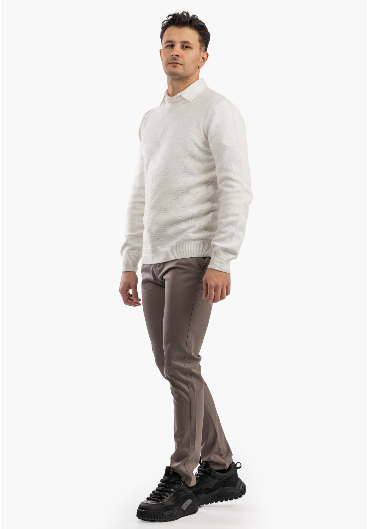 Sweter Męski Zimowy Wełniany Ciepły Elegancki Stylowy Kremowy