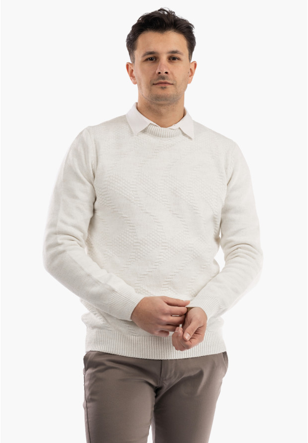 Sweter Męski Zimowy Wełniany Ciepły Elegancki Stylowy Kremowy