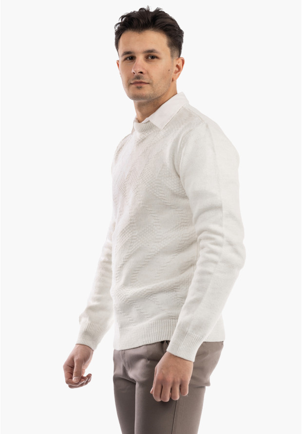 Sweter Męski Zimowy Wełniany Ciepły Elegancki Stylowy Kremowy
