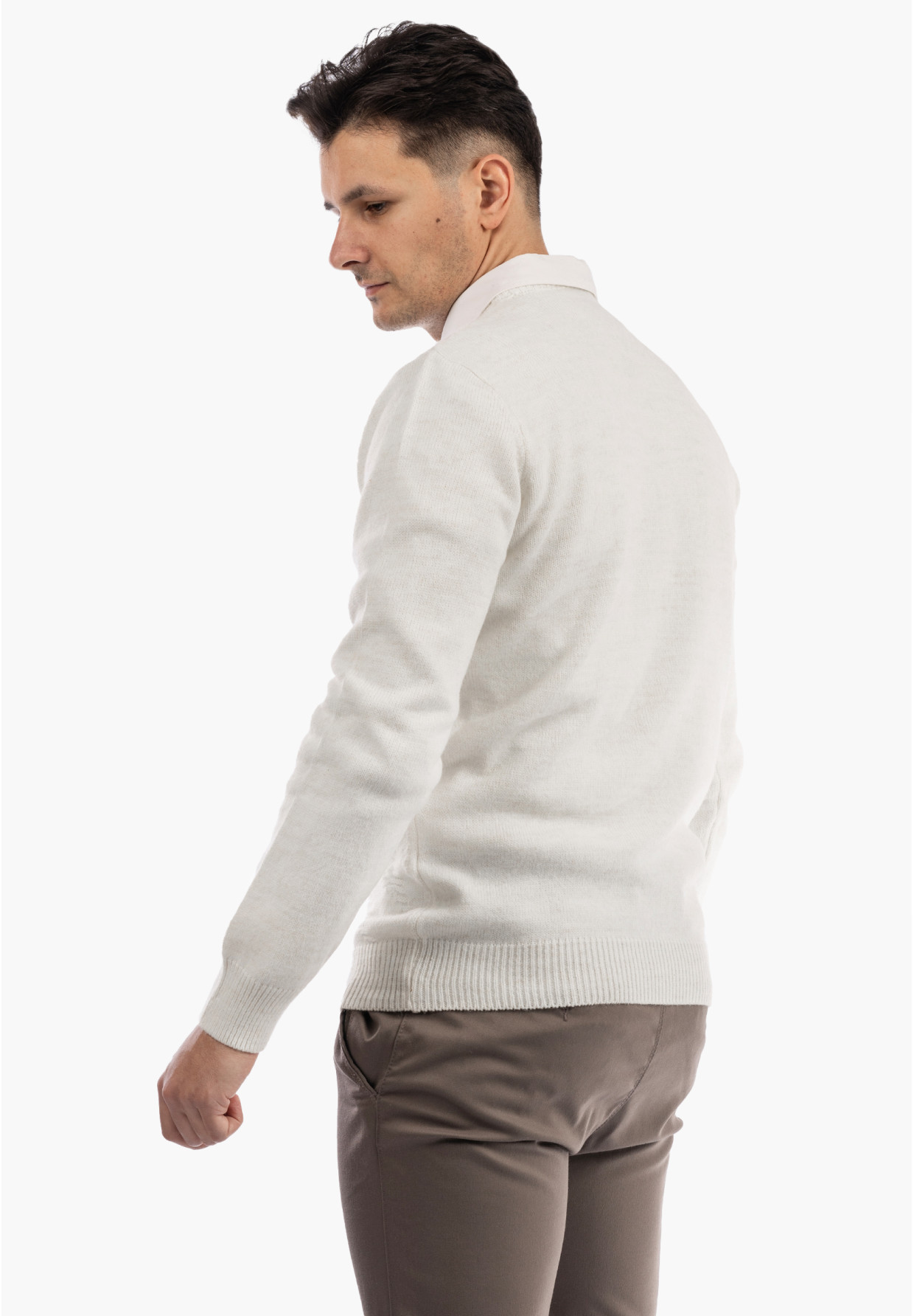 Sweter Męski Zimowy Wełniany Ciepły Elegancki Stylowy Kremowy