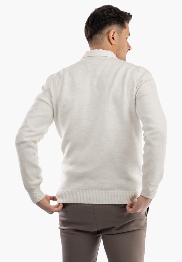 Sweter Męski Zimowy Wełniany Ciepły Elegancki Stylowy Kremowy