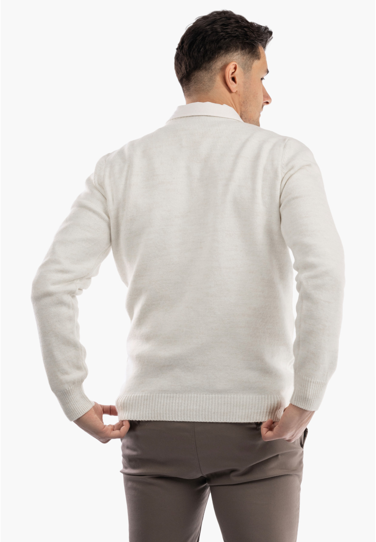 Sweter Męski Zimowy Wełniany Ciepły Elegancki Stylowy Kremowy