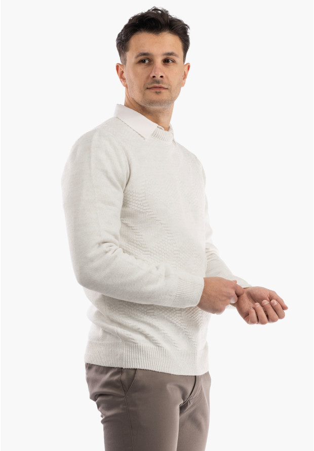 Sweter Męski Zimowy Wełniany Ciepły Elegancki Stylowy Kremowy