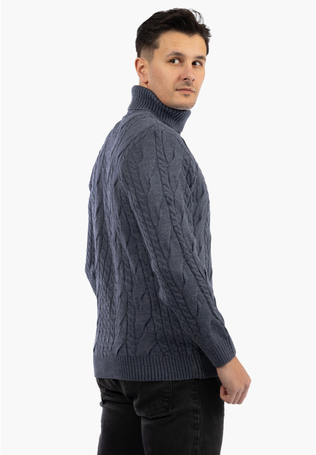 Sweter Męski Golf Jasny Granatowy Gruby Zimowy Wełniany Ciepły