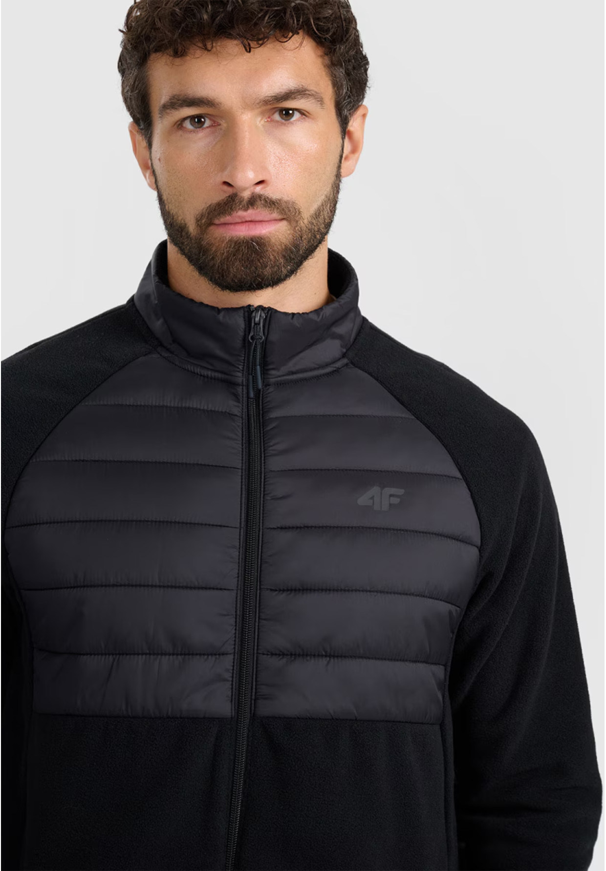 Polar Męski 4F Sportowy Rozpinany Regular Ze Stójką Bluza Czarna 4FWAW25TFLEM415