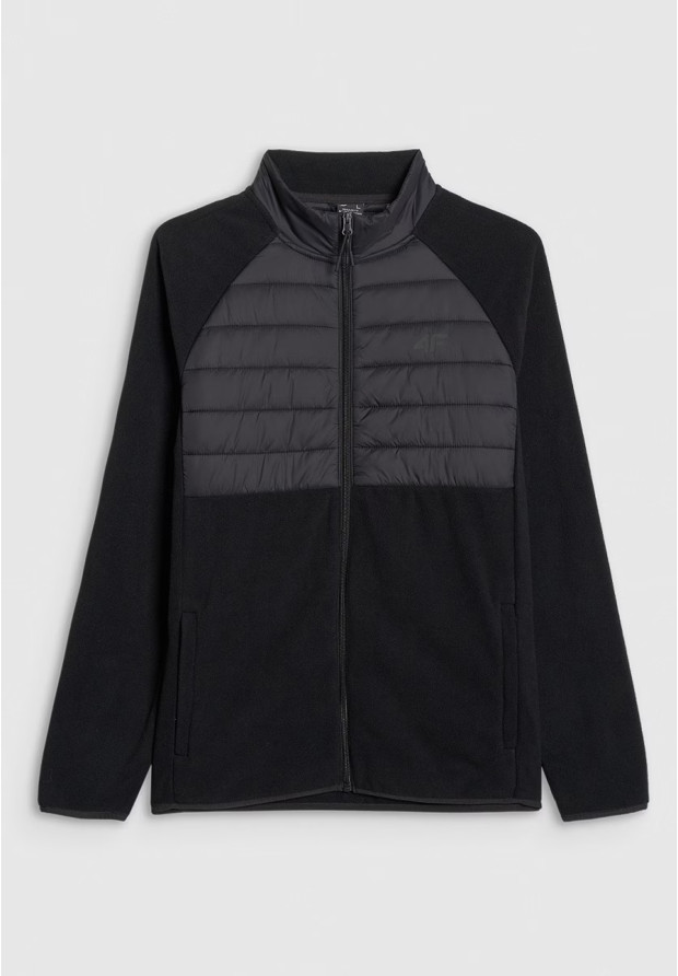 Polar Męski 4F Sportowy Rozpinany Regular Ze Stójką Bluza Czarna 4FWAW25TFLEM415