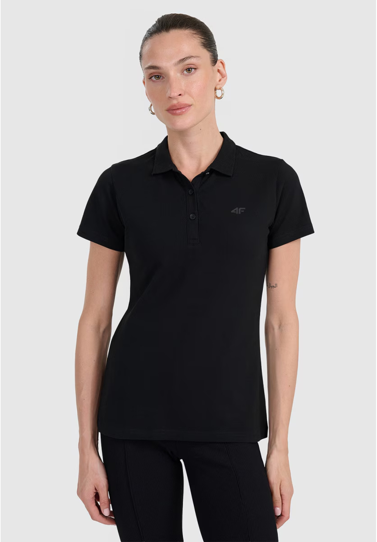Koszulka Polo Damska 4F Slim Z Kołnierzem Klasyczna Czarna 4FWMM00TPTSF365