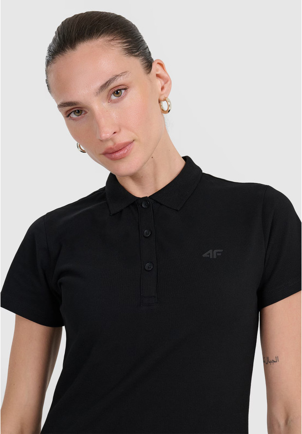 Koszulka Polo Damska 4F Slim Z Kołnierzem Klasyczna Czarna 4FWMM00TPTSF365