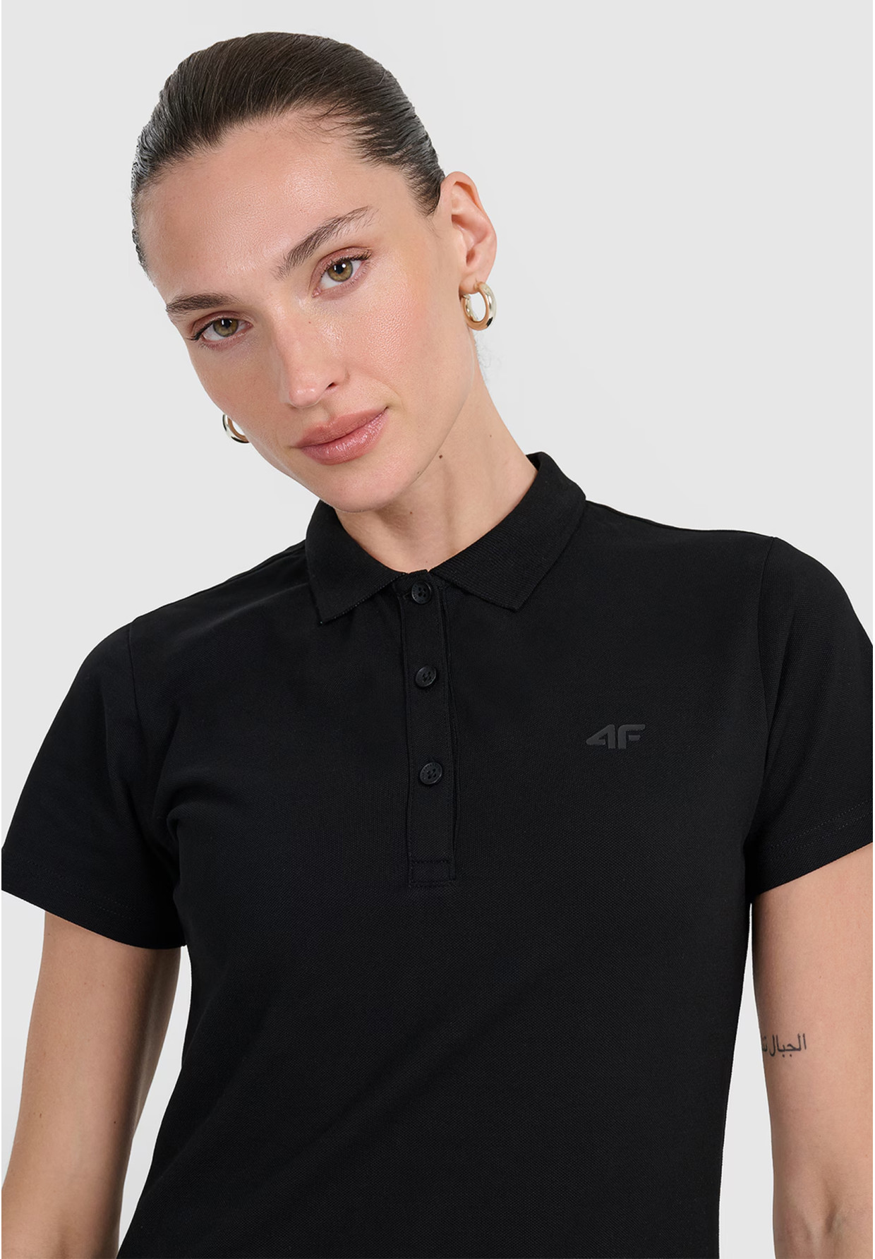 Koszulka Polo Damska 4F Slim Z Kołnierzem Klasyczna Czarna 4FWMM00TPTSF365