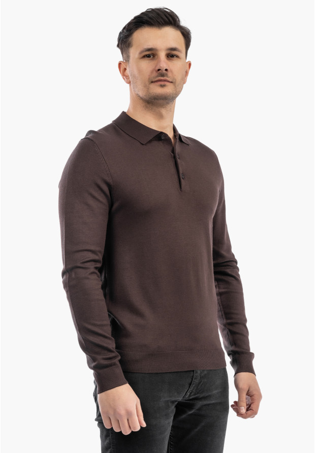 Męski sweter polo brązowy