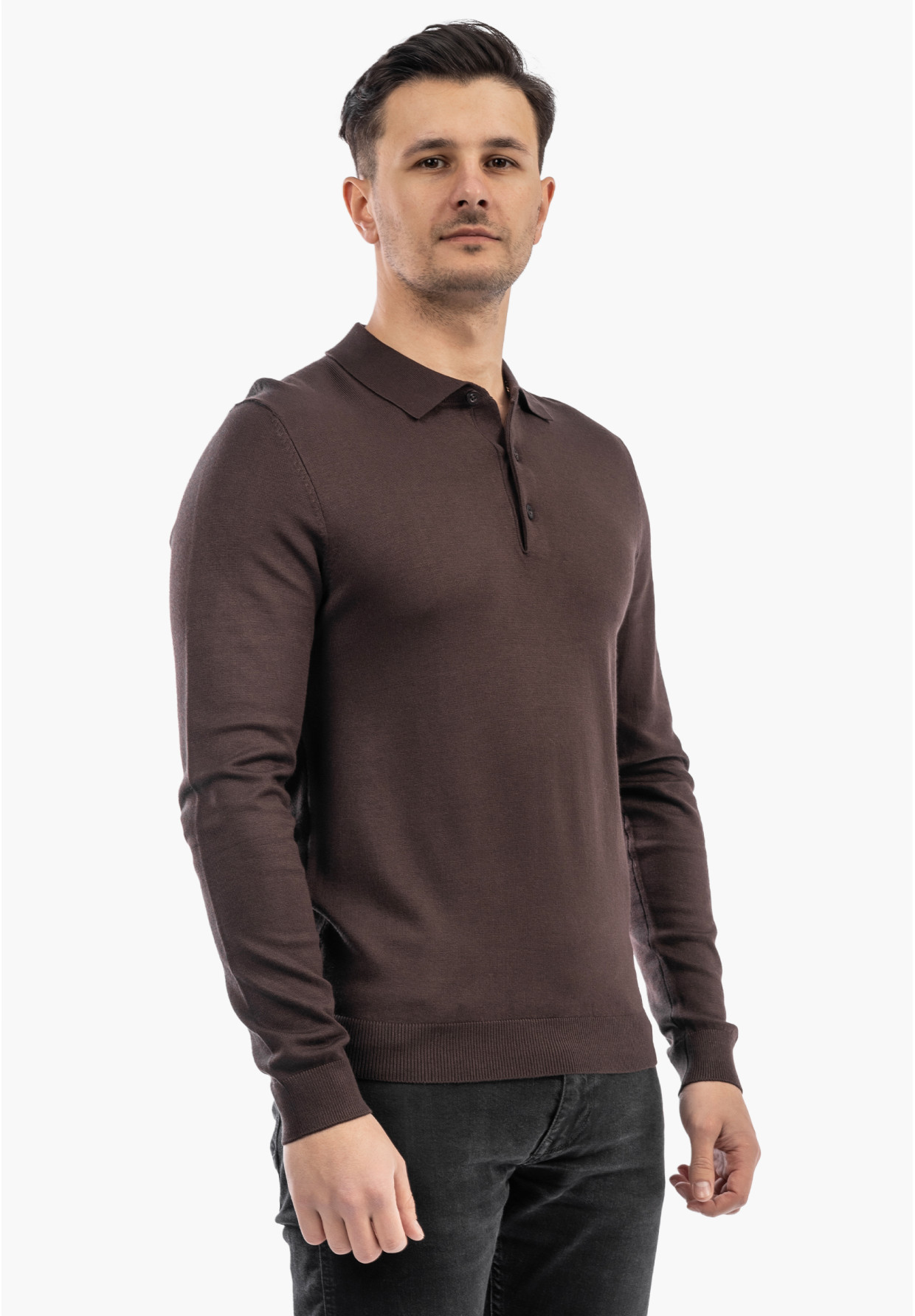 Sweter Męski Z Guzikami Elegancki Wiskoza Dopasowany Brązowy