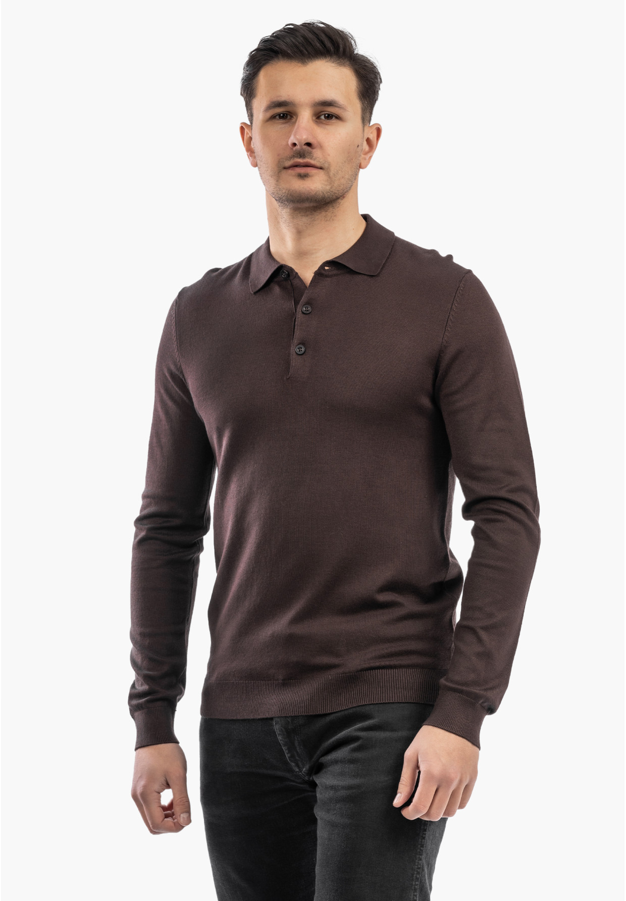 Sweter Męski Z Guzikami Elegancki Wiskoza Dopasowany Brązowy