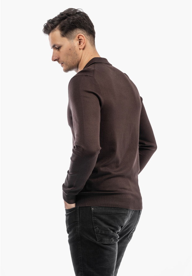 Sweter Męski Z Guzikami Elegancki Wiskoza Dopasowany Brązowy