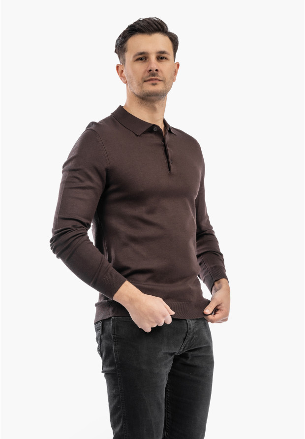 Sweter Męski Z Guzikami Elegancki Wiskoza Dopasowany Brązowy
