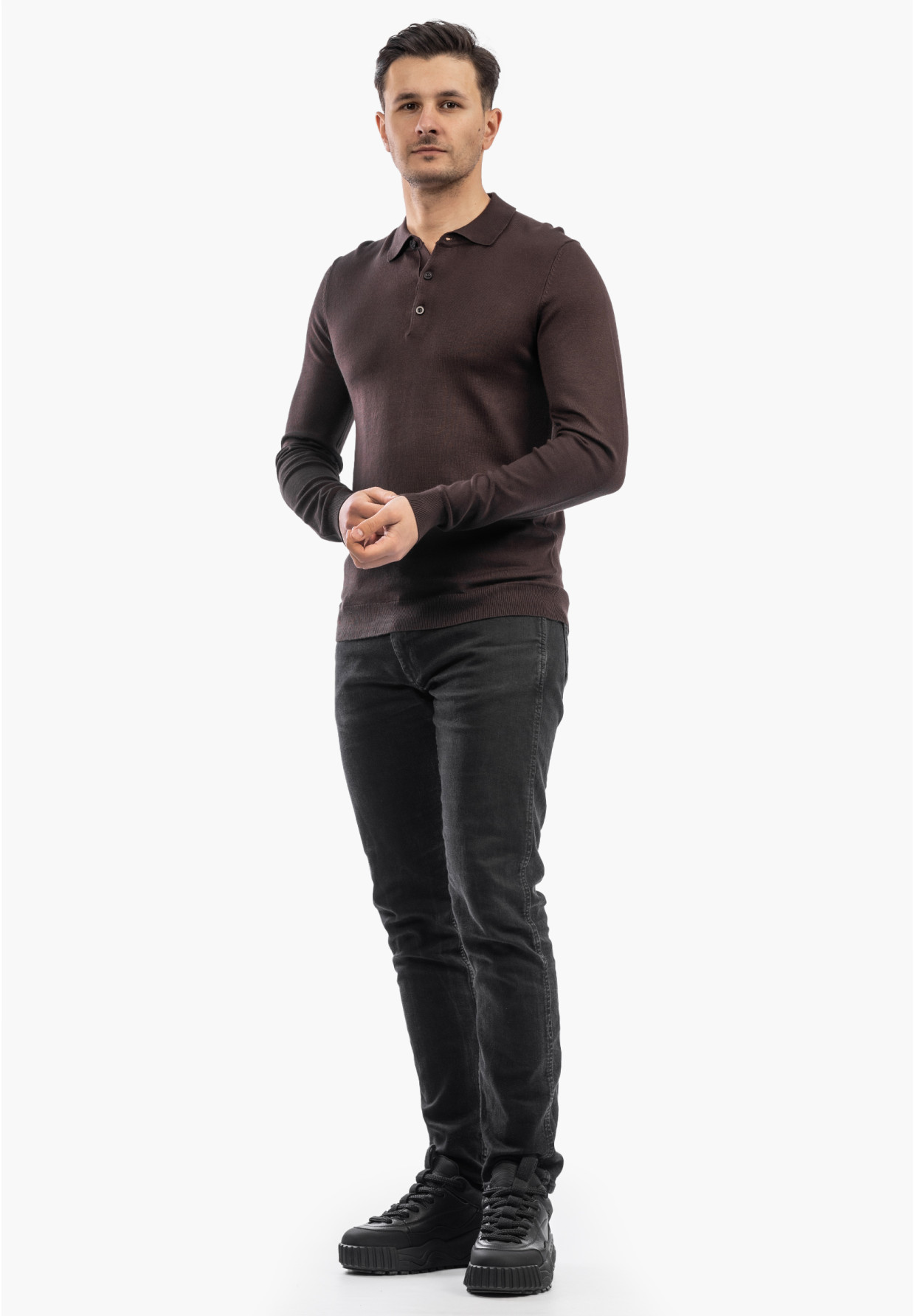 Sweter Męski Z Guzikami Elegancki Wiskoza Dopasowany Brązowy