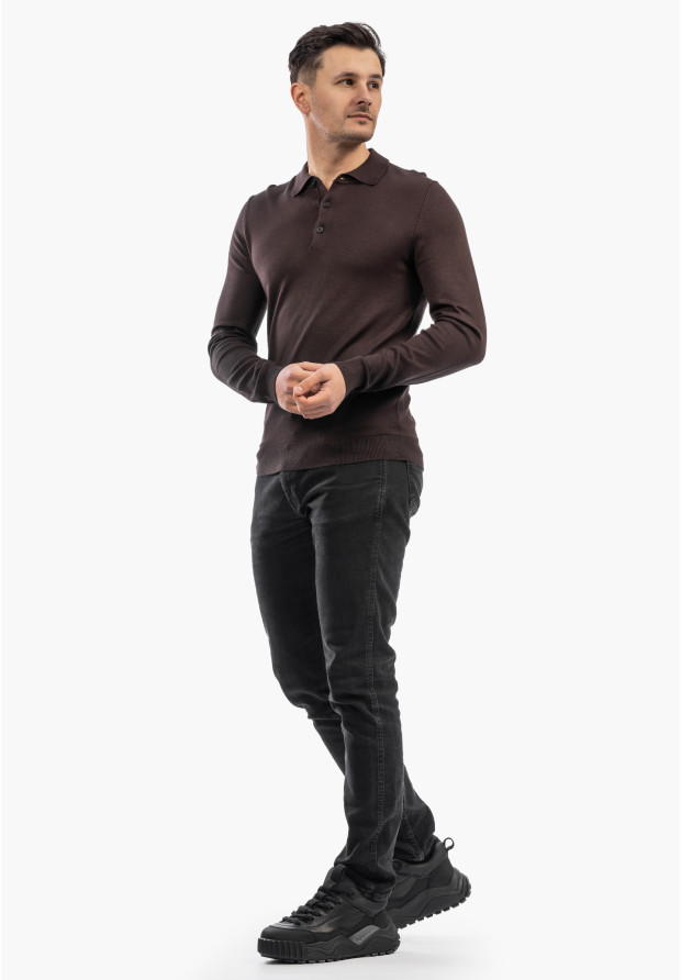 Sweter Męski Z Guzikami Elegancki Wiskoza Dopasowany Brązowy
