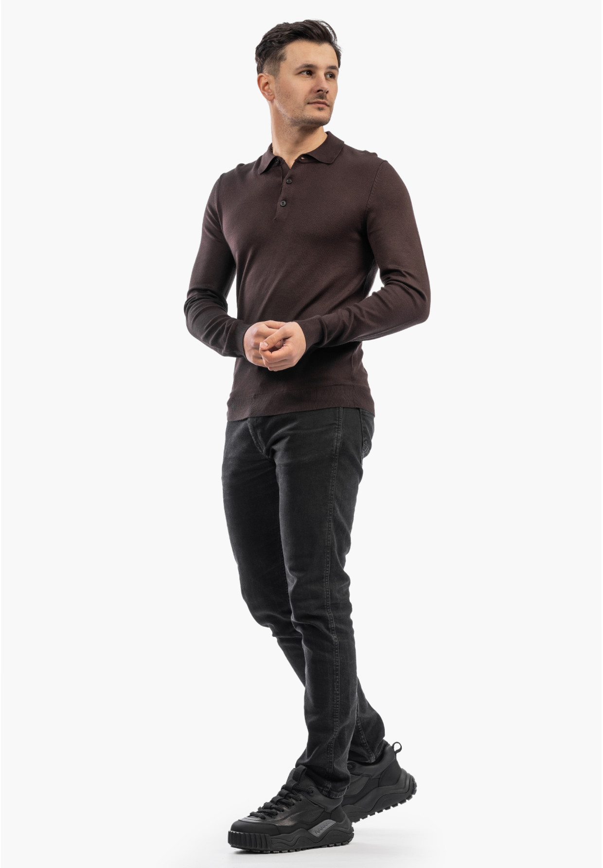 Sweter Męski Z Guzikami Elegancki Wiskoza Dopasowany Brązowy