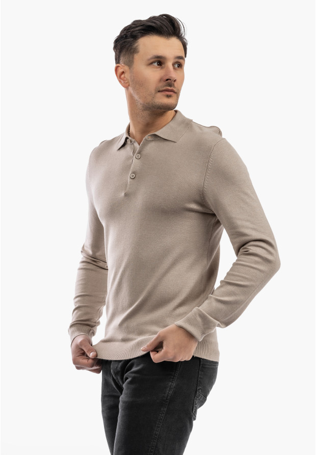 Sweter Męski Z Guzikami Elegancki Wiskoza Dopasowany Beżowy