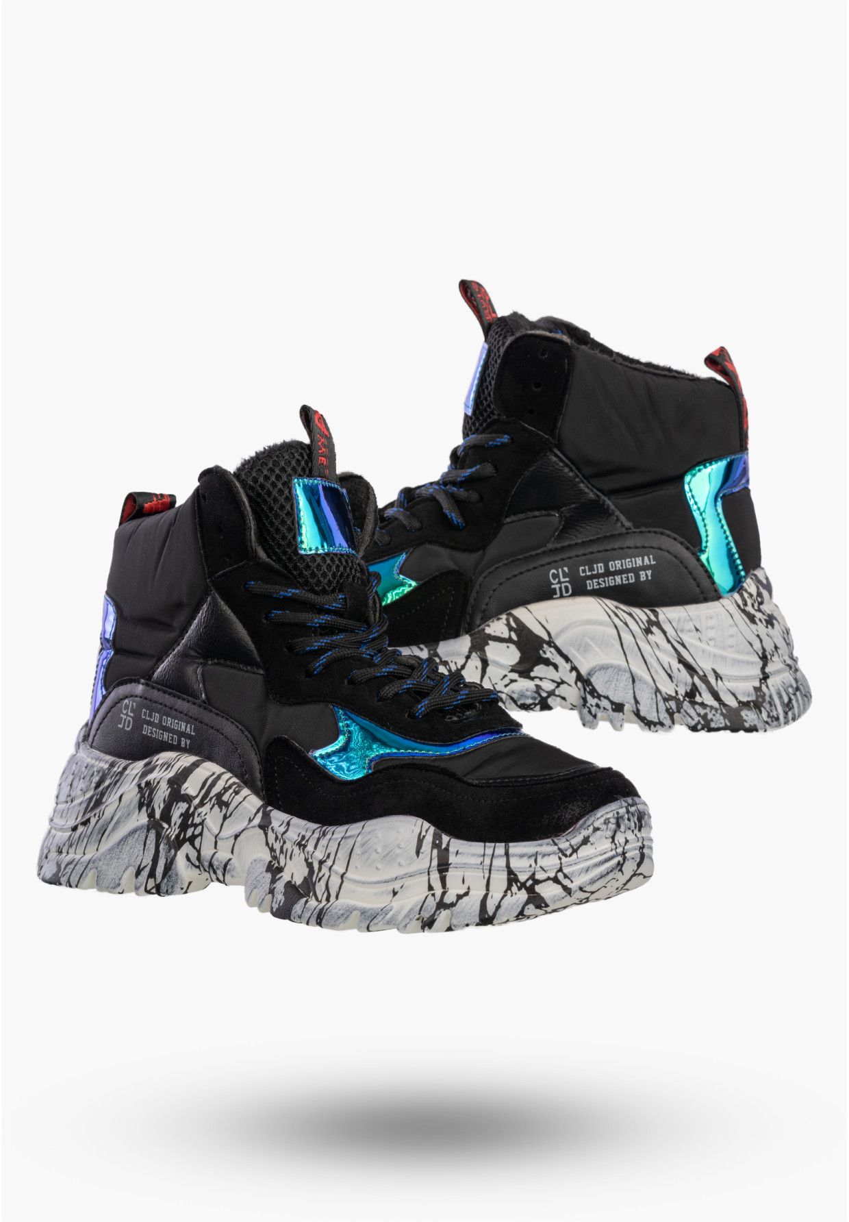 Sneakersy Damskie Ekoskóra Ocieplane Zimowe Botki Stylowe Czarne