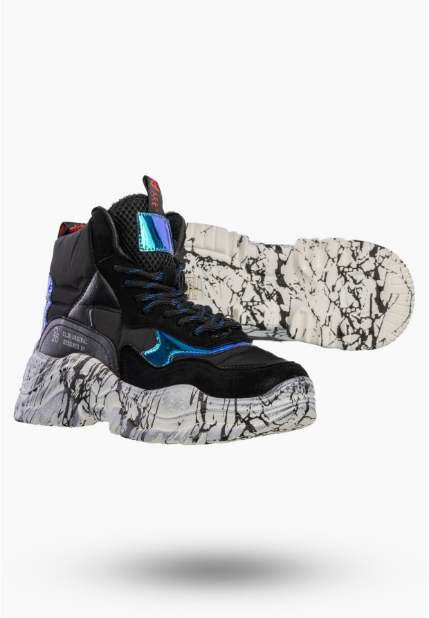 Sneakersy Damskie Ekoskóra Ocieplane Zimowe Botki Stylowe Czarne