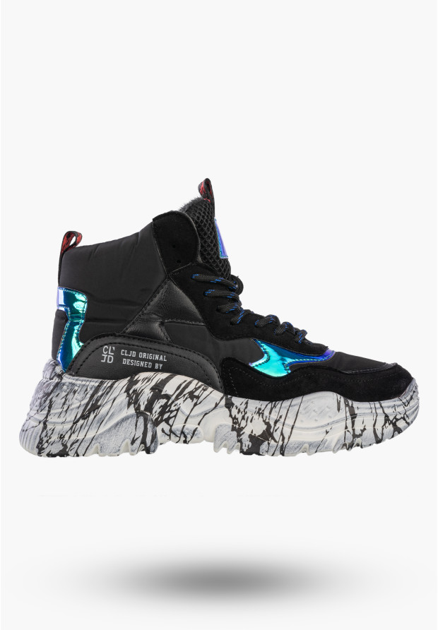 Sneakersy Damskie Ekoskóra Ocieplane Zimowe Botki Stylowe Czarne