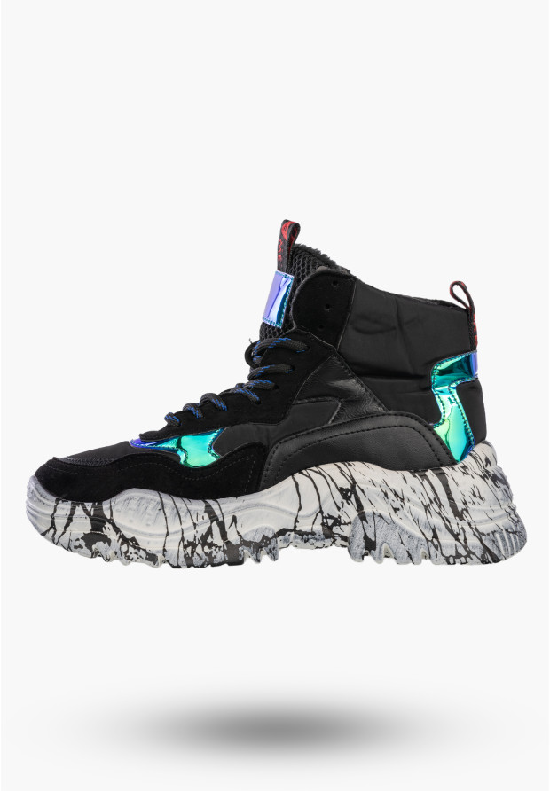 Sneakersy Damskie Ekoskóra Ocieplane Zimowe Botki Stylowe Czarne