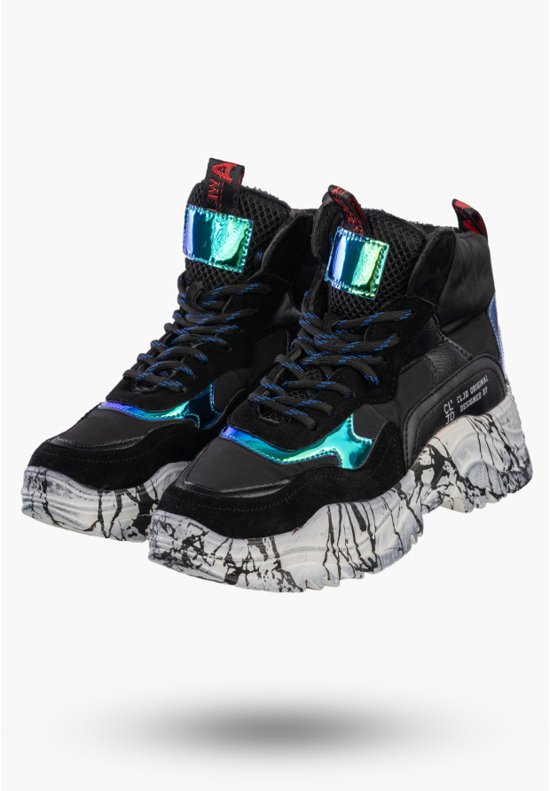 Sneakersy Damskie Ekoskóra Ocieplane Zimowe Botki Stylowe Czarne
