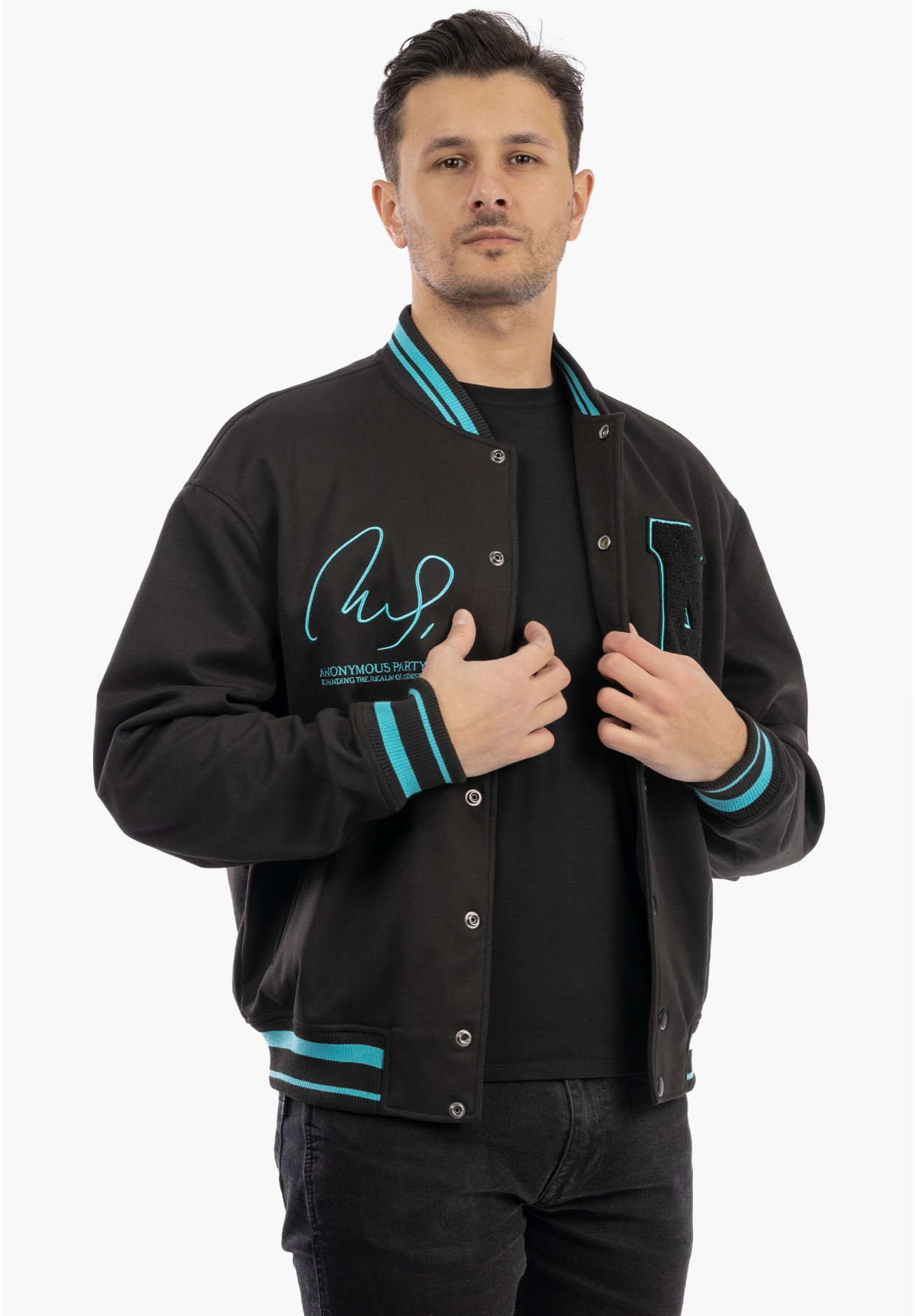 Bomberka Męska ZARA Kurtka Varsity Baseballowa Bluza Czarna