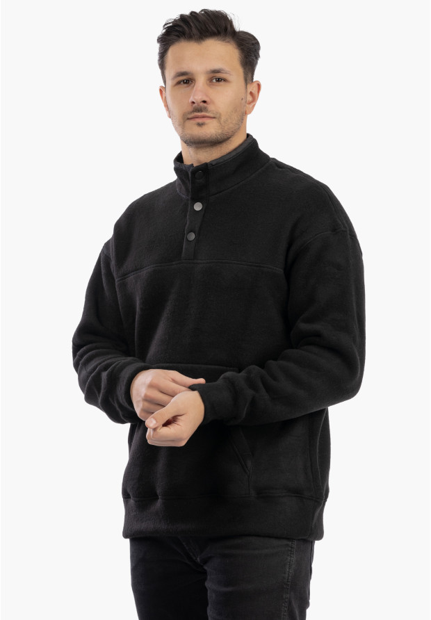 Polar Męski Z Kołnierzem Ciepły Gruby Bluza Casual Czarny