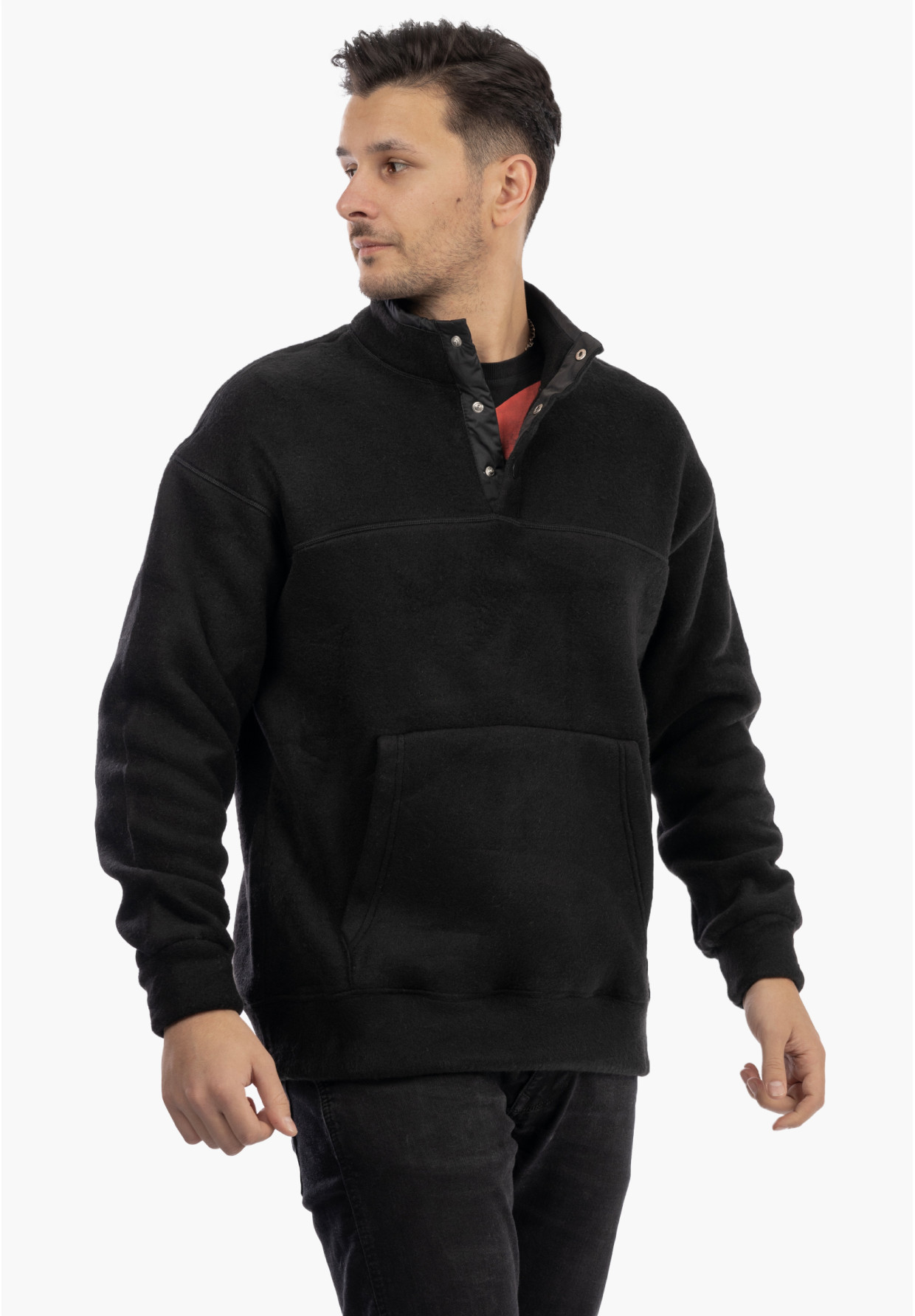 Polar Męski Z Kołnierzem Ciepły Gruby Bluza Casual Czarny
