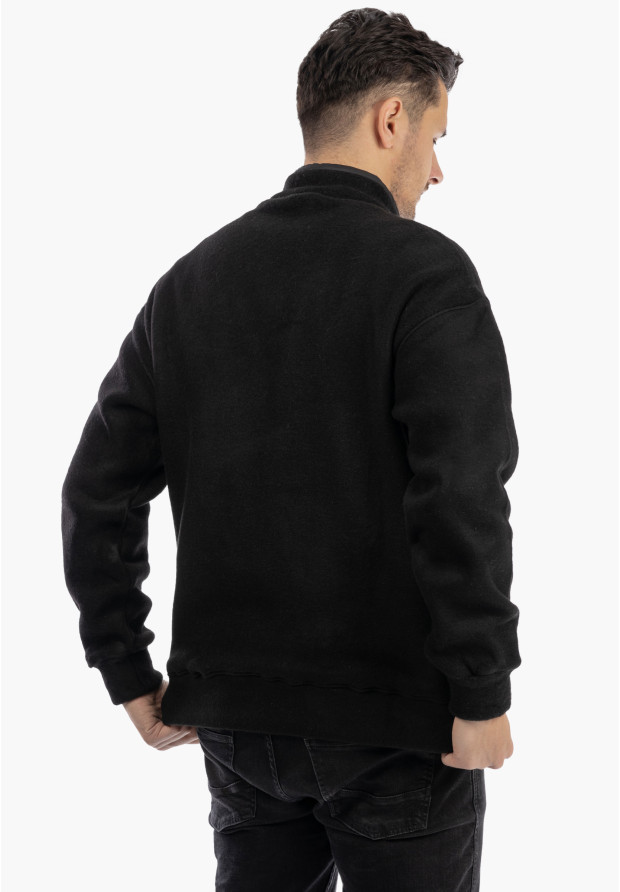 Polar Męski Z Kołnierzem Ciepły Gruby Bluza Casual Czarny