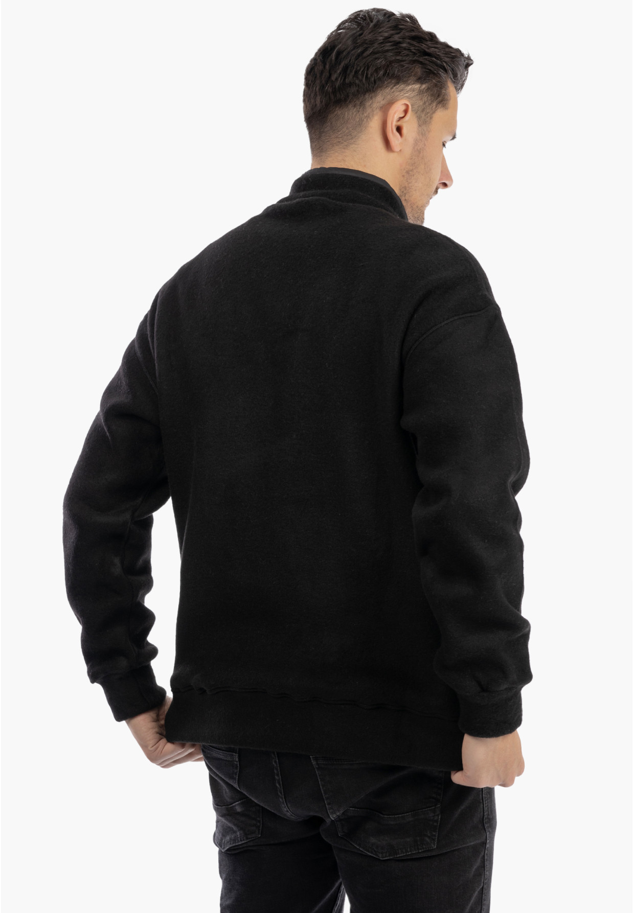 Polar Męski Z Kołnierzem Ciepły Gruby Bluza Casual Czarny