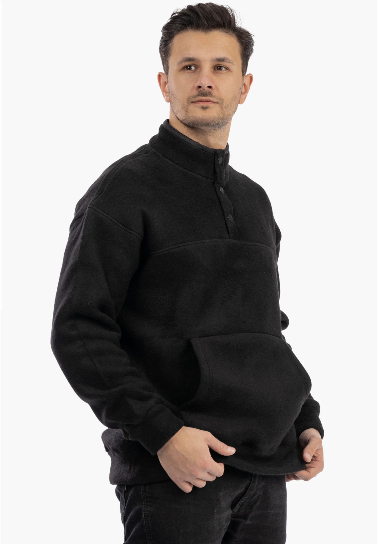 Polar Męski Z Kołnierzem Ciepły Gruby Bluza Casual Czarny