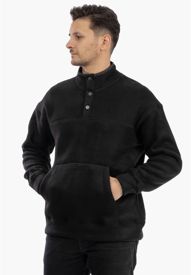 Polar Męski Z Kołnierzem Ciepły Gruby Bluza Casual Czarny
