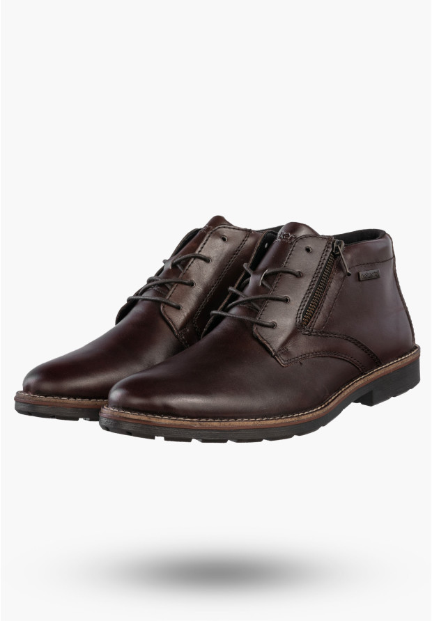 Trzewiki Męskie Skórzane Buty Botki Eleganckie Zimowe Brązowe RIEKER