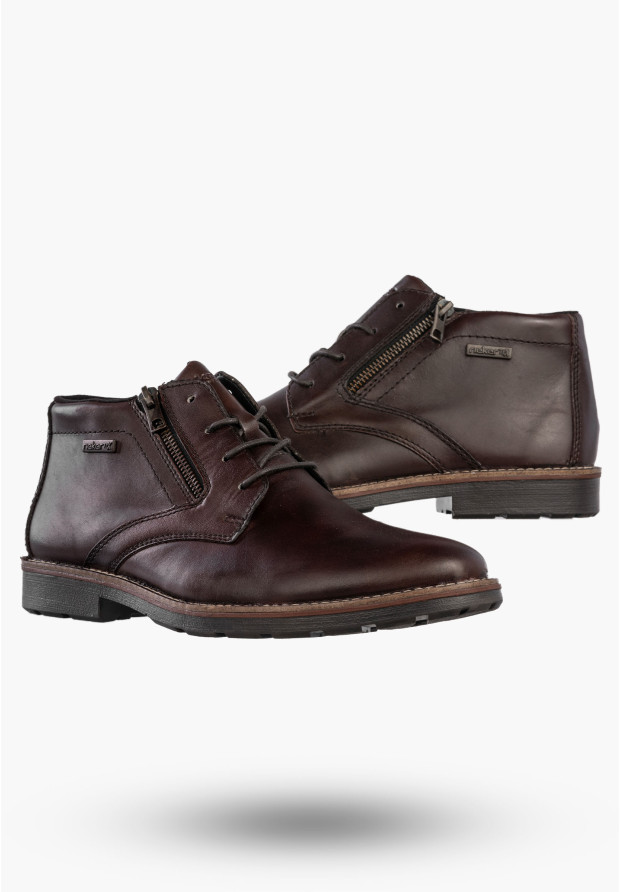 Trzewiki Męskie Skórzane Buty Botki Eleganckie Zimowe Brązowe RIEKER