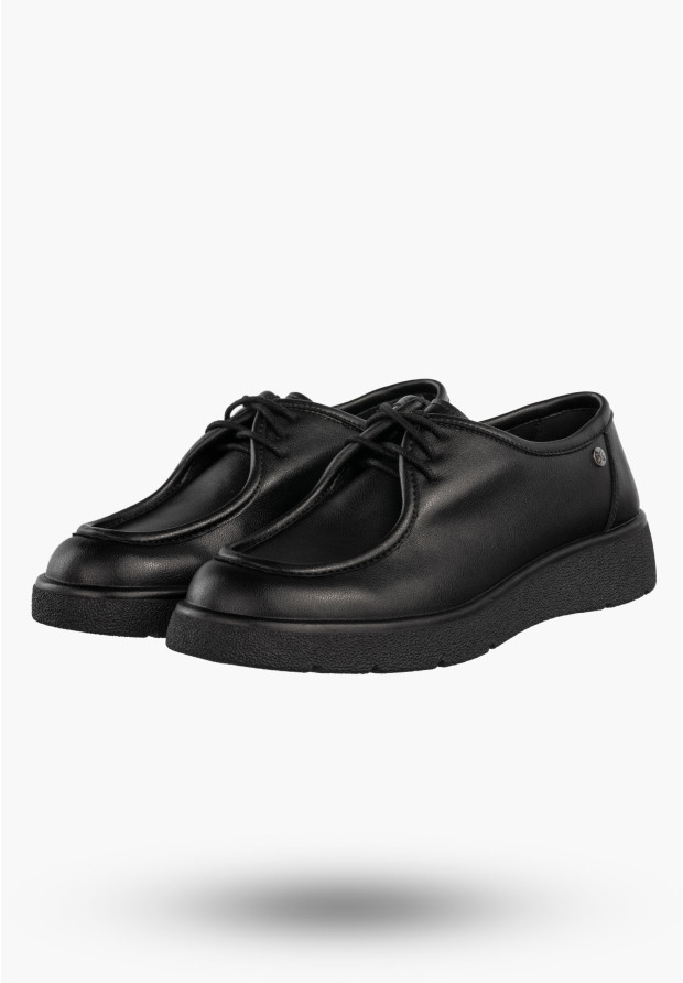 Półbuty Damskie Skórzane Buty Eleganckie Sznurowane Maciejka Czarne