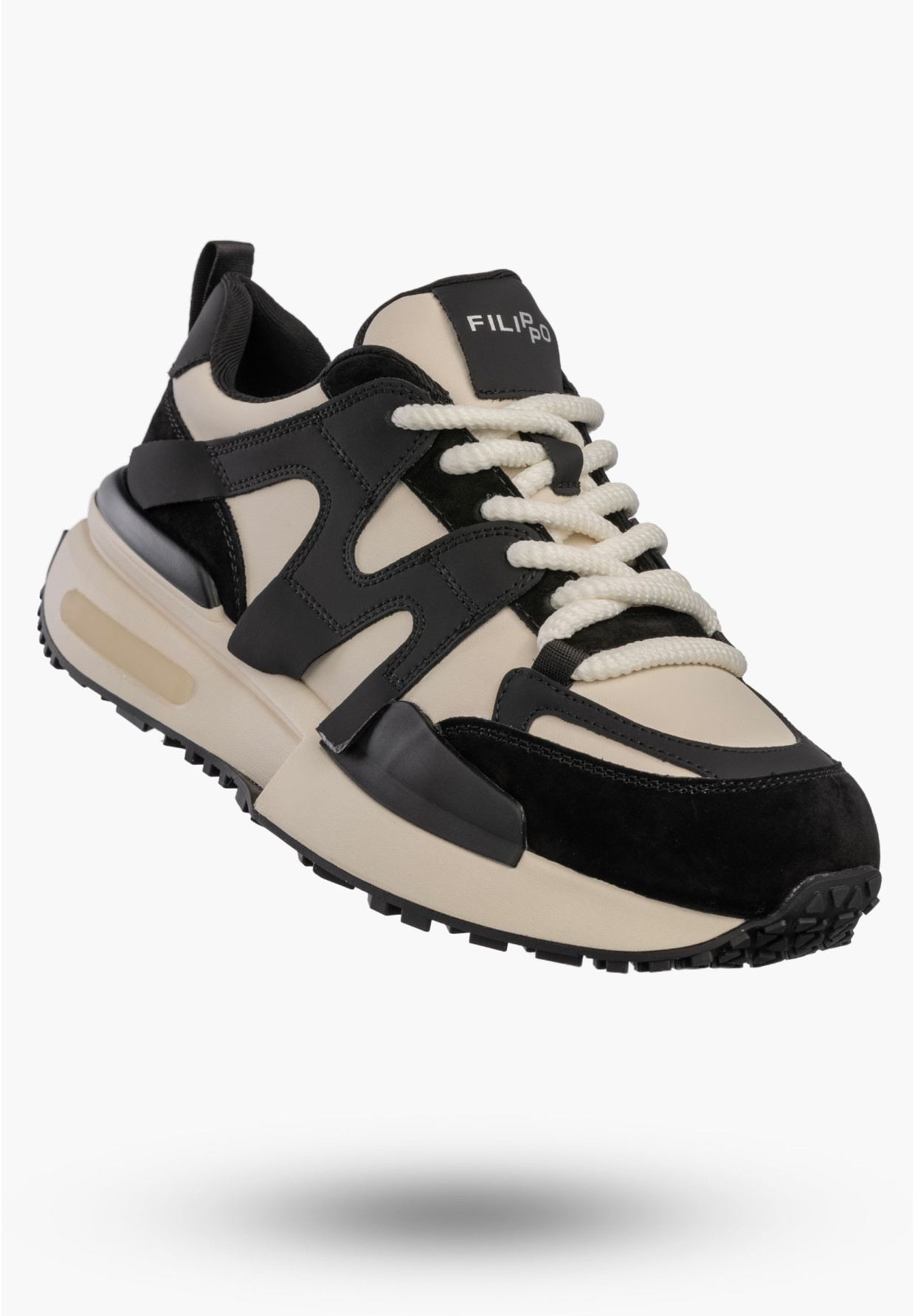 Sneakersy Damskie Skórzane Buty Sportowe Półbuty Czarne Filippo