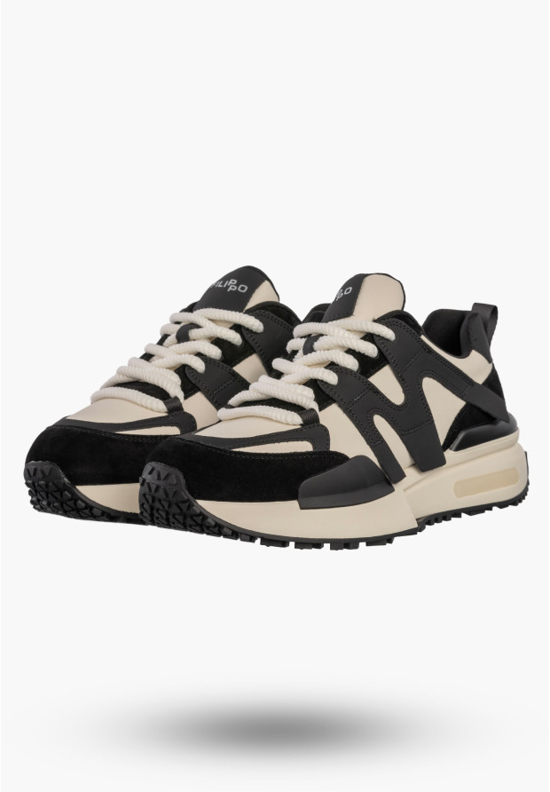 Sneakersy Damskie Skórzane Buty Sportowe Półbuty Czarne Filippo
