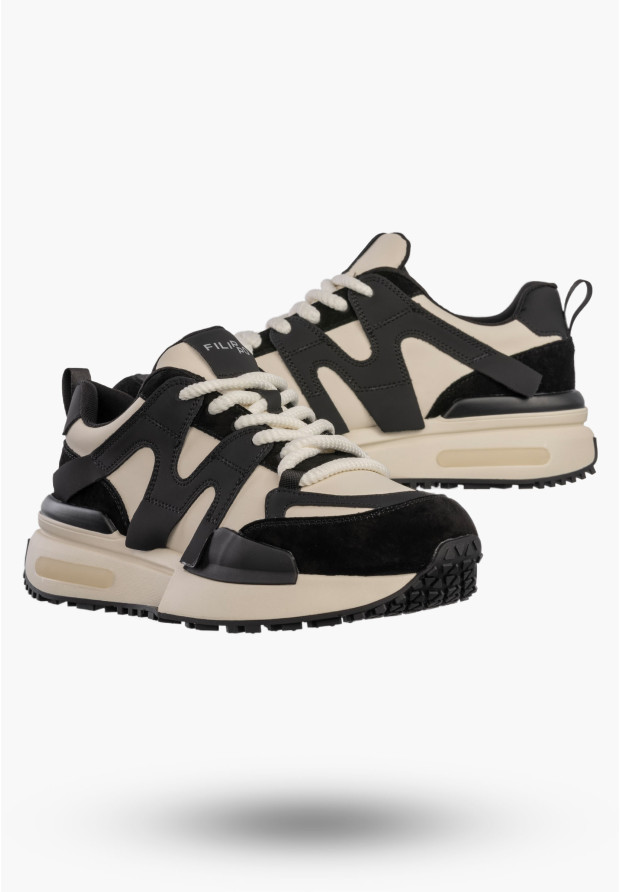 Sneakersy Damskie Skórzane Buty Sportowe Półbuty Czarne Filippo