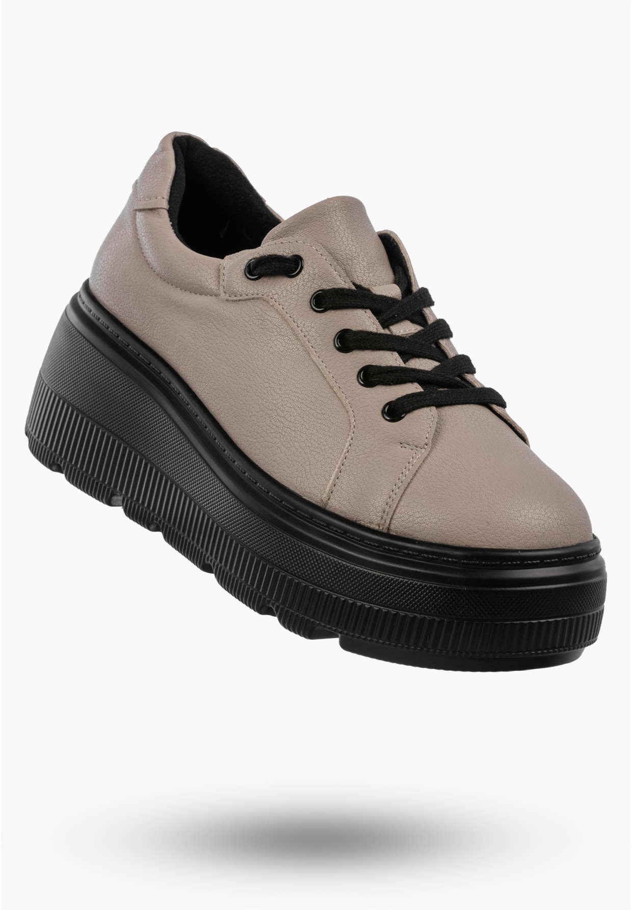 Półbuty Damskie Skórzane Buty Na Platformie Sneakersy Beżowe