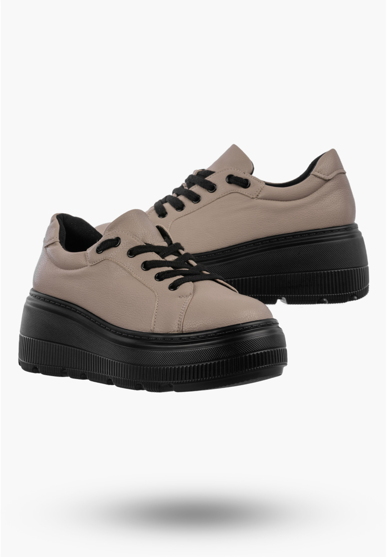 Półbuty Damskie Skórzane Buty Na Platformie Sneakersy Beżowe